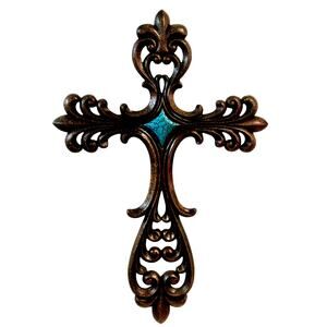 Intricate Design Decorative Large Painted Turquoise Accent 19.5"x13" Wall Cross